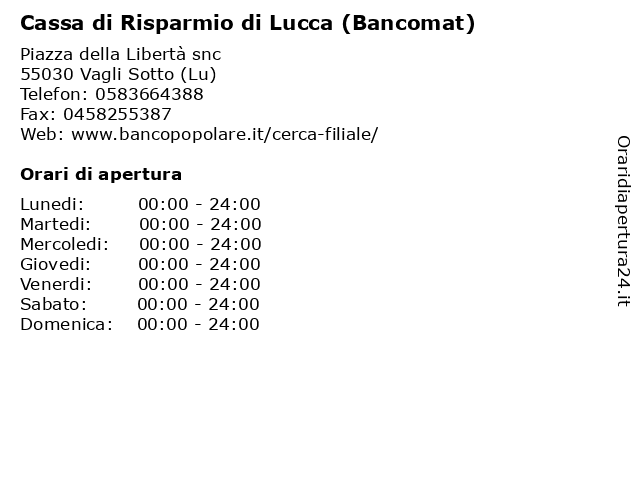 Cassa di Risparmio di Lucca (Bancomat) a Vagli Sotto (Lu): indirizzo e orari di apertura
