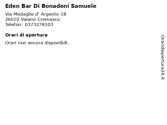 Eden Bar Di Bonadeni Samuele a Vaiano Cremasco: indirizzo e orari di apertura
