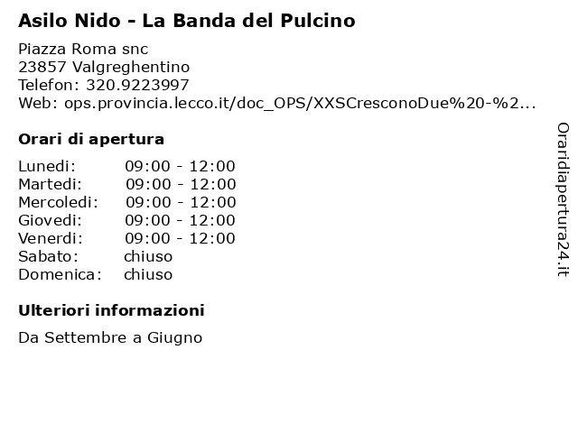 Asilo Nido - La Banda del Pulcino a Valgreghentino: indirizzo e orari di apertura