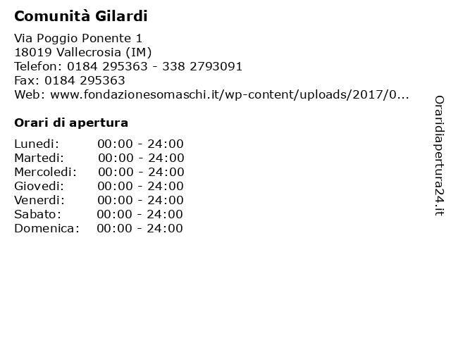 Comunità Gilardi a Vallecrosia (IM): indirizzo e orari di apertura