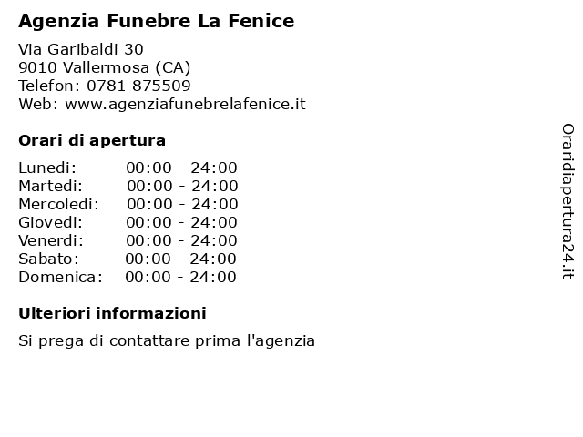 Agenzia Funebre La Fenice a Vallermosa (CA): indirizzo e orari di apertura