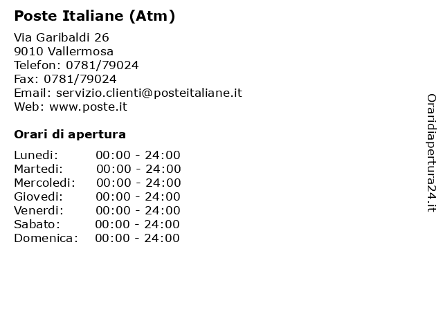 Poste Italiane (Atm) a Vallermosa: indirizzo e orari di apertura