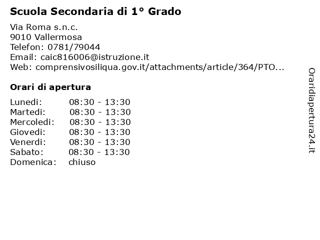 Scuola Secondaria di 1° Grado a Vallermosa: indirizzo e orari di apertura