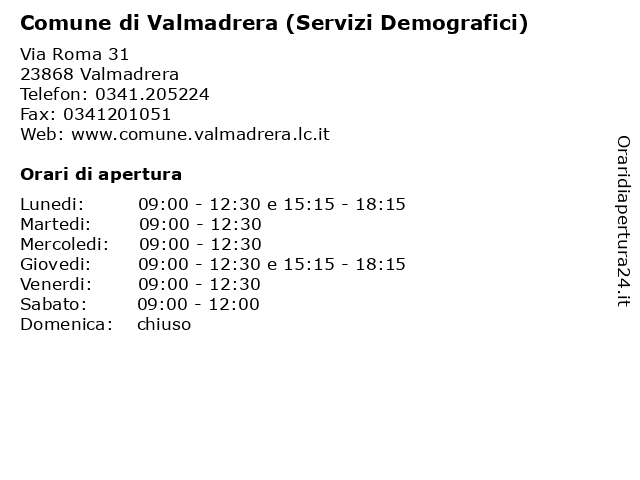Comune di Valmadrera (Servizi Demografici) a Valmadrera: indirizzo e orari di apertura