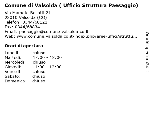 Comune di Valsolda ( Ufficio Struttura Paesaggio) a Valsolda (CO): indirizzo e orari di apertura