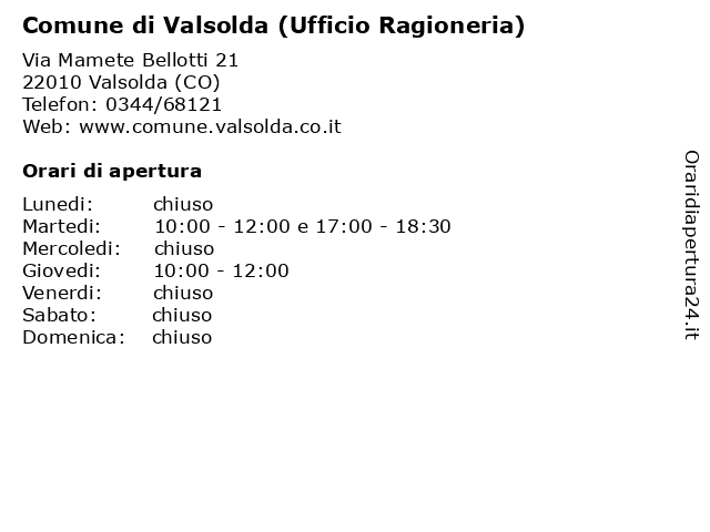 Comune di Valsolda (Ufficio Ragioneria) a Valsolda (CO): indirizzo e orari di apertura