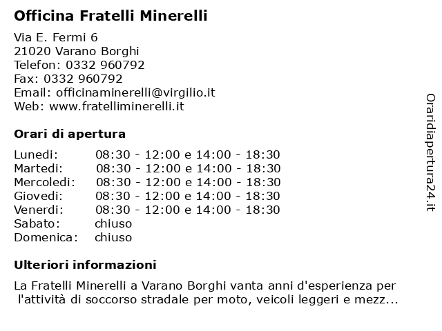 Officina Fratelli Minerelli Sas a Varano Borghi: indirizzo e orari di apertura