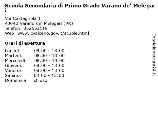Scuola Secondaria di Primo Grado Varano de' Melegari a Varano de' Melegari (PR): indirizzo e orari di apertura