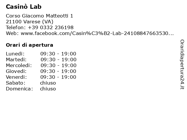 Casinò Lab a Varese (VA): indirizzo e orari di apertura