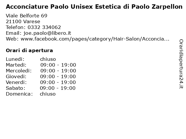ᐅ Orari Acconciature Paolo Unisex Estetica di Paolo Zarpellon | Viale  Belforte 69, 21100 Varese