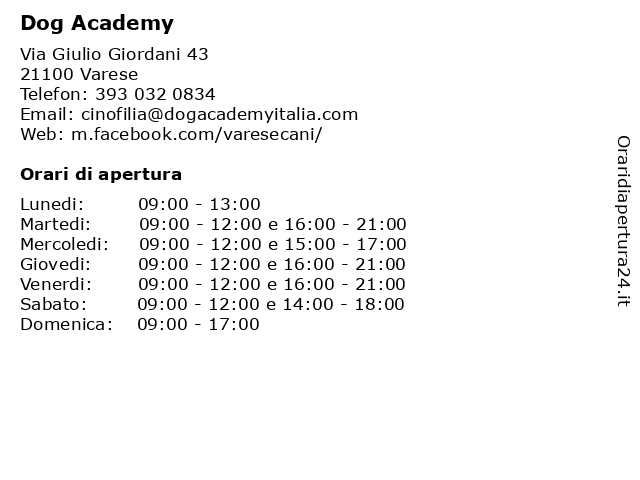 Dog Academy a Varese: indirizzo e orari di apertura
