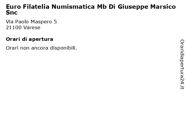 Euro Filatelia Numismatica Mb Di Giuseppe Marsico Snc a Varese: indirizzo e orari di apertura