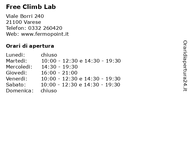 Free Climb Lab a Varese: indirizzo e orari di apertura