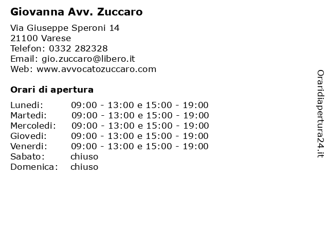 Giovanna Avv. Zuccaro a Varese: indirizzo e orari di apertura
