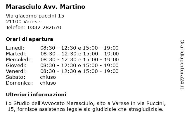 Marasciulo Avv. Martino a Varese: indirizzo e orari di apertura