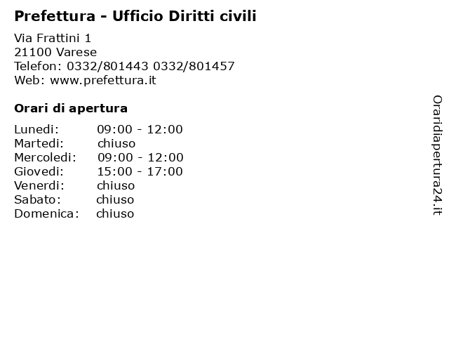 Prefettura - Ufficio Diritti civili a Varese: indirizzo e orari di apertura