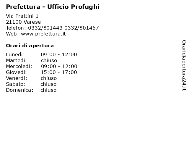 Prefettura - Ufficio Profughi a Varese: indirizzo e orari di apertura
