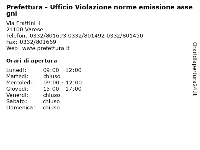 Prefettura - Ufficio Violazione norme emissione assegni a Varese: indirizzo e orari di apertura