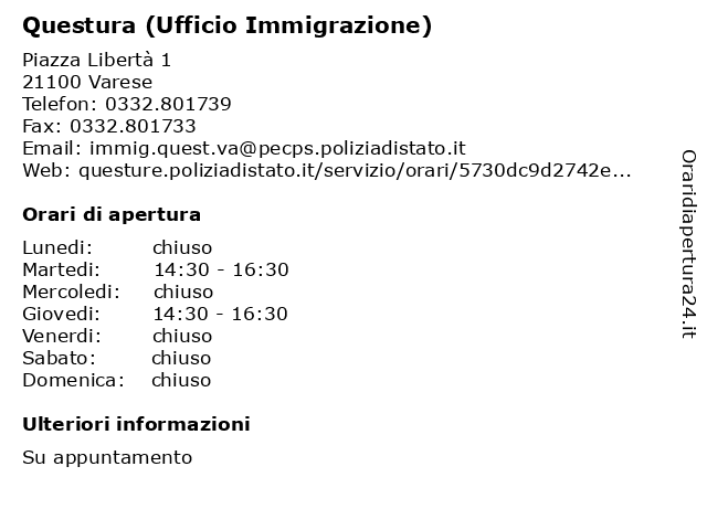 Questura di varese permesso di soggiorno orari