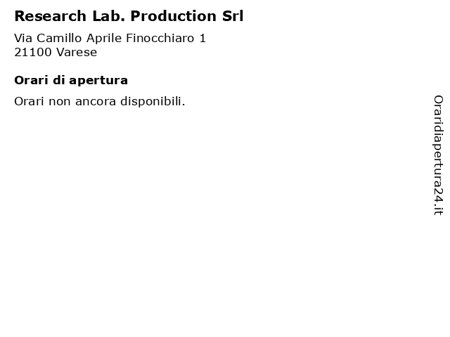 Research Lab. Production Srl a Varese: indirizzo e orari di apertura