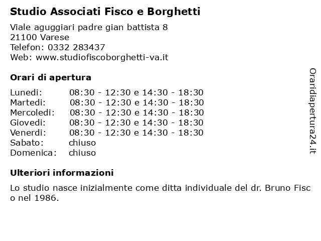Studio Associati Fisco e Borghetti a Varese: indirizzo e orari di apertura