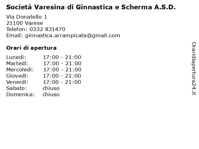 Varesina ginnastica e scherma A.S.D. (orario segreteria) a Varese: indirizzo e orari di apertura