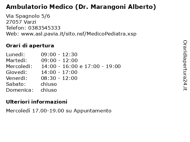Ambulatorio Medico (Dr. Marangoni Alberto) a Varzi: indirizzo e orari di apertura