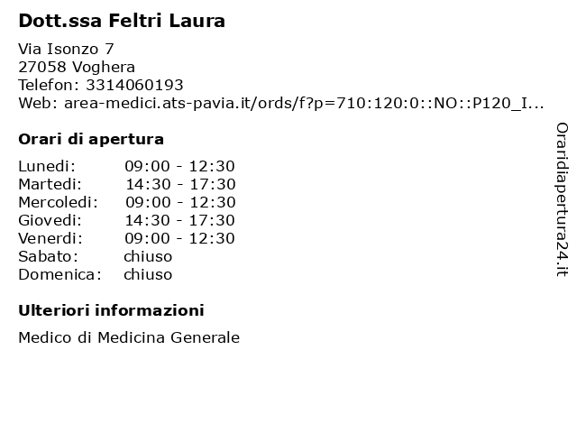 Dott.ssa Feltri Laura a Varzi: indirizzo e orari di apertura