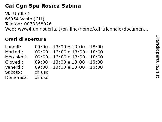 Caf Cgn Spa Rosica Sabina a Vasto (CH): indirizzo e orari di apertura