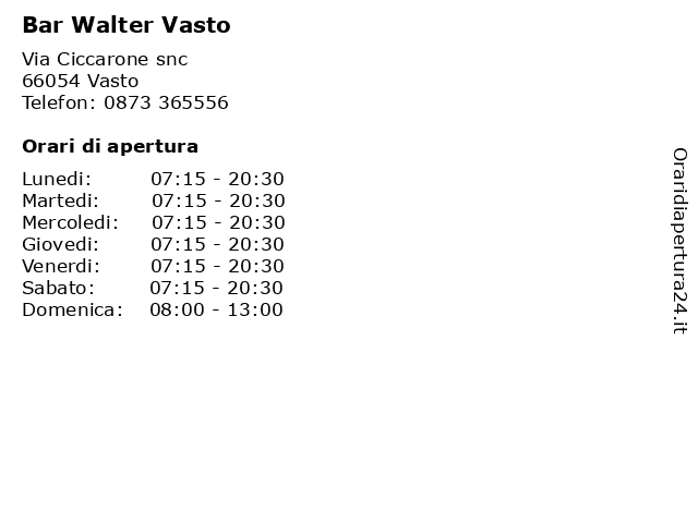 Bar Walter Vasto a Vasto: indirizzo e orari di apertura