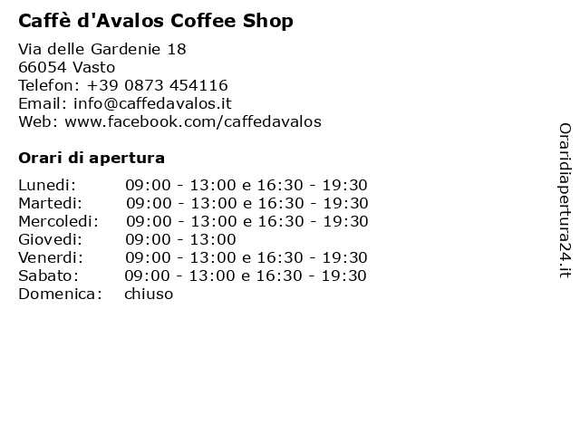 Caffè d'Avalos Coffee Shop a Vasto: indirizzo e orari di apertura