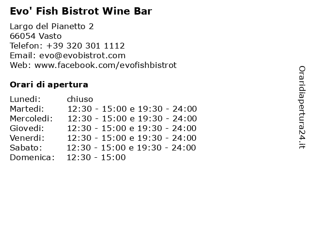 Evo' Fish Bistrot Wine Bar a Vasto: indirizzo e orari di apertura