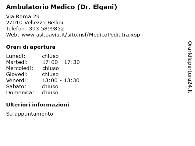 Ambulatorio Medico (Dr. Elgani) a Vellezzo Bellini: indirizzo e orari di apertura