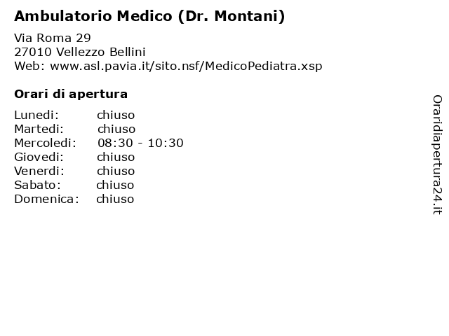Ambulatorio Medico (Dr. Montani) a Vellezzo Bellini: indirizzo e orari di apertura