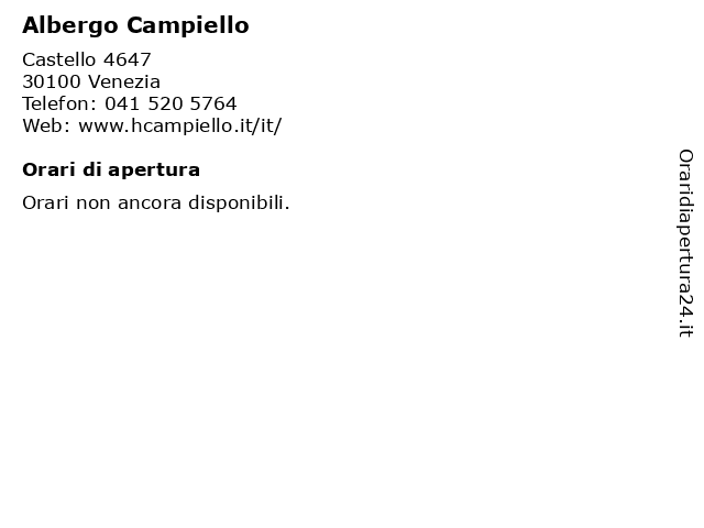 Albergo Campiello a Venezia: indirizzo e orari di apertura