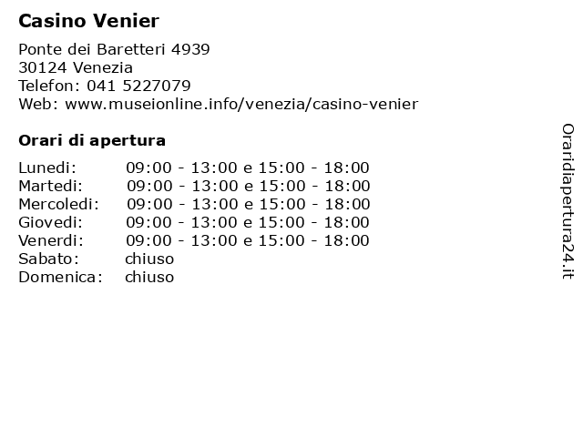 ᐅ Orari Casino Venier Ponte Dei Baretteri 4939 Venezia