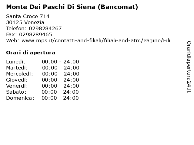 Monte Dei Paschi Di Siena (Bancomat) a Venezia: indirizzo e orari di apertura