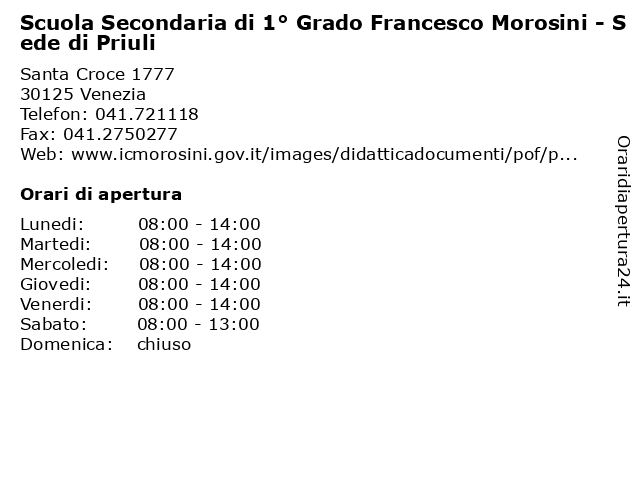 Scuola Secondaria di 1° Grado Francesco Morosini - Sede di Priuli a Venezia: indirizzo e orari di apertura