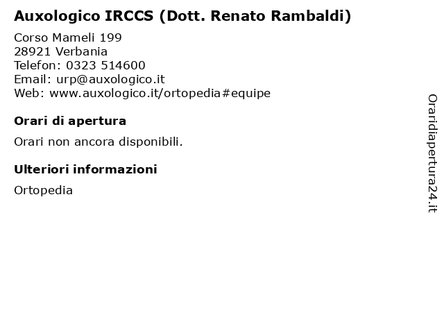 Auxologico IRCCS (Dott. Renato Rambaldi) a Verbania: indirizzo e orari di apertura