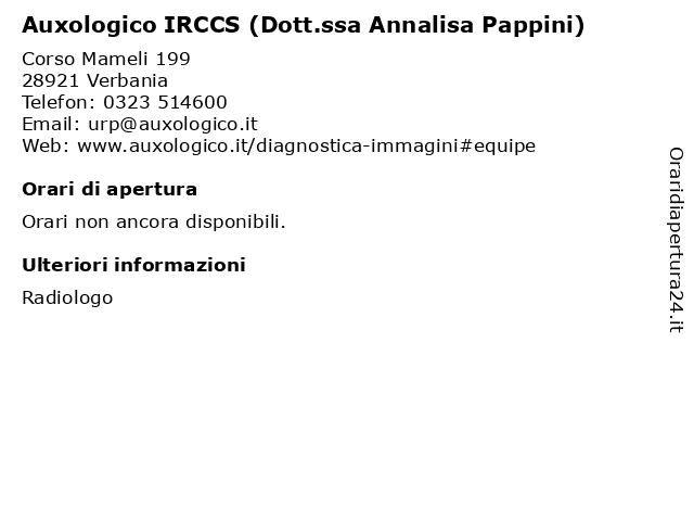 Auxologico IRCCS (Dott.ssa Annalisa Pappini) a Verbania: indirizzo e orari di apertura