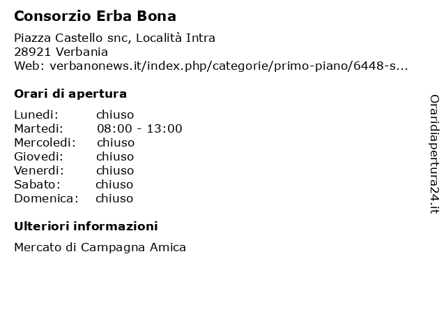 Consorzio Erba Bona a Verbania: indirizzo e orari di apertura