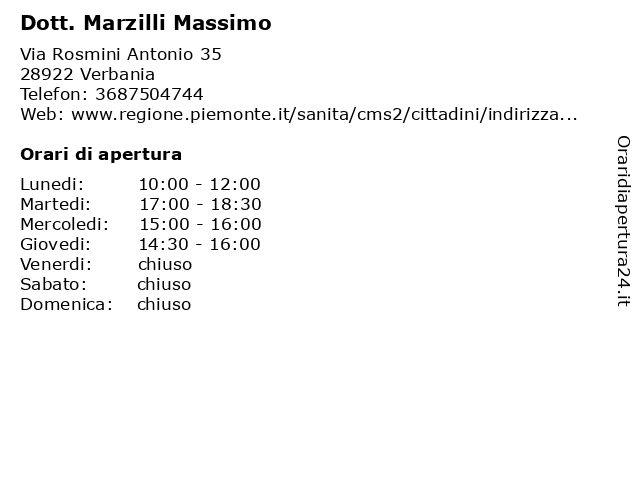 Dott. Marzilli Massimo a Verbania: indirizzo e orari di apertura