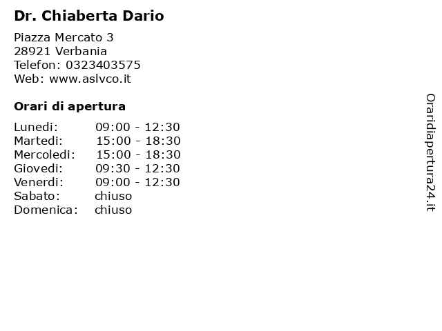 Dr. Chiaberta Dario a Verbania: indirizzo e orari di apertura
