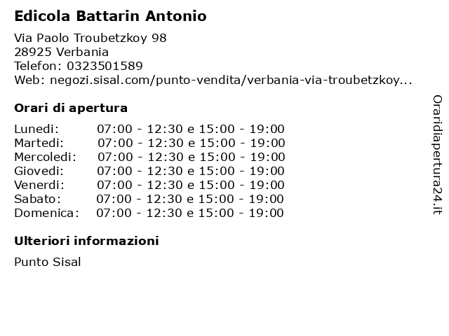 Edicola Battarin Antonio a Verbania: indirizzo e orari di apertura