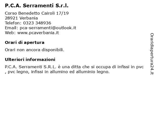 P.C.A. Serramenti S.r.l. a Verbania: indirizzo e orari di apertura