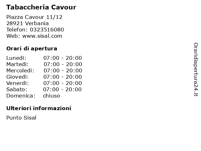 Tabaccheria Cavour a Verbania: indirizzo e orari di apertura