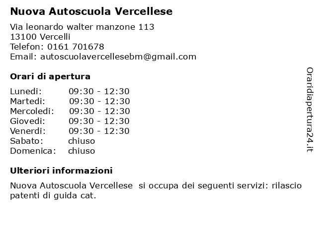Nuova Autoscuola Vercellese a Vercelli: indirizzo e orari di apertura