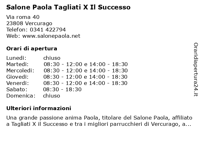 Salone Paola Tagliati X Il Successo a Vercurago: indirizzo e orari di apertura