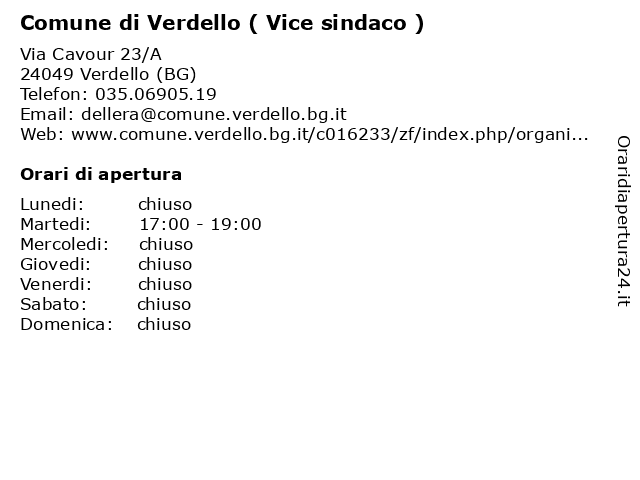Comune di Verdello ( Vice sindaco ) a Verdello (BG): indirizzo e orari di apertura