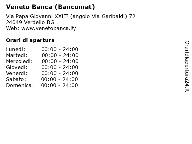Veneto Banca (Bancomat) a Verdello BG: indirizzo e orari di apertura